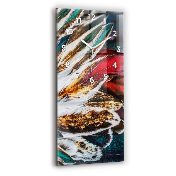 Modern vertical wall clock Light brown bird feathers