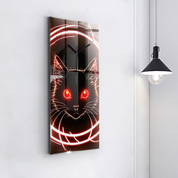 Modern vertical wall clock Cat with red eyes