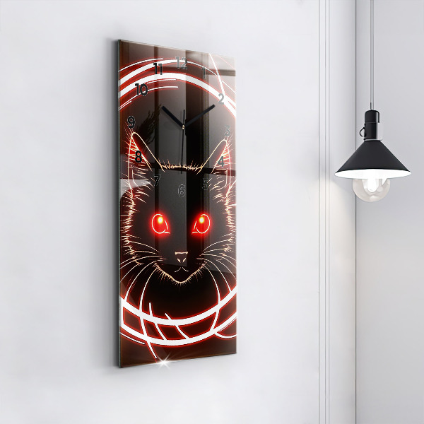 Modern vertical wall clock Cat with red eyes