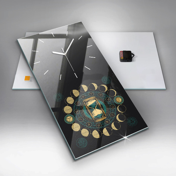 Modern vertical wall clock Moon phases and hourglass