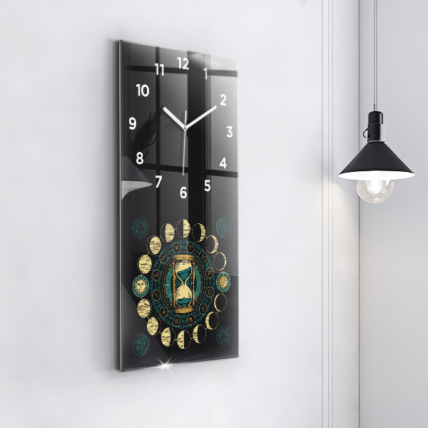 Modern vertical wall clock Moon phases and hourglass