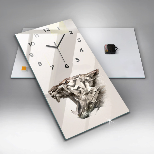 Modern vertical wall clock painted portrait of a tiger