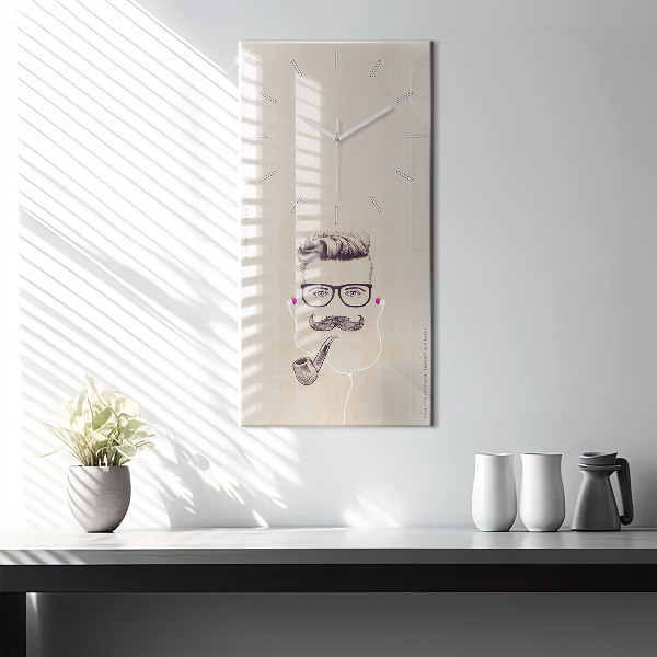 Modern vertical wall clock Man with a pipe