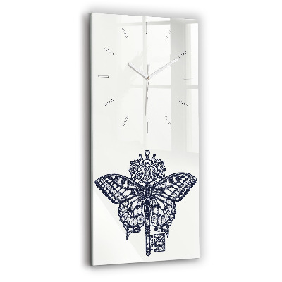 Modern vertical wall clock Butterfly and key - boho style