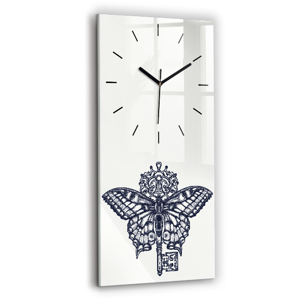 Modern vertical wall clock Butterfly and key - boho style