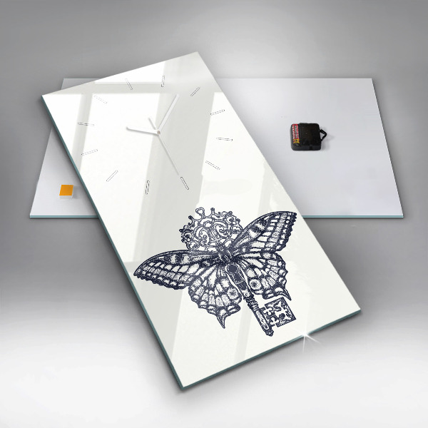Modern vertical wall clock Butterfly and key - boho style