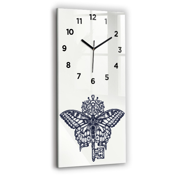 Modern vertical wall clock Butterfly and key - boho style