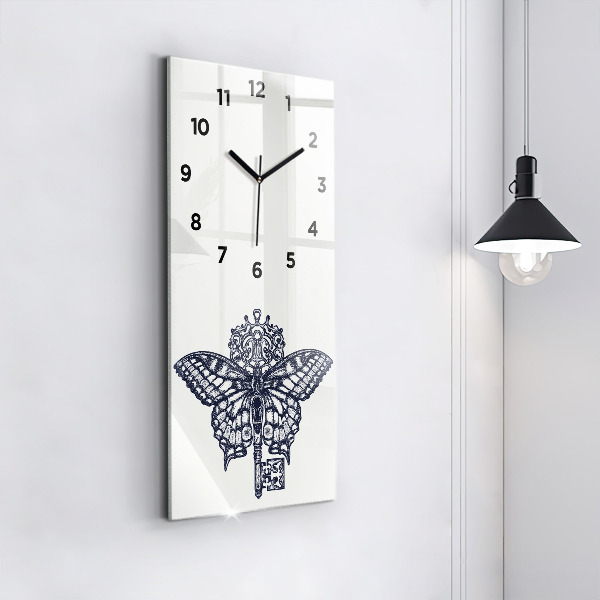 Modern vertical wall clock Butterfly and key - boho style