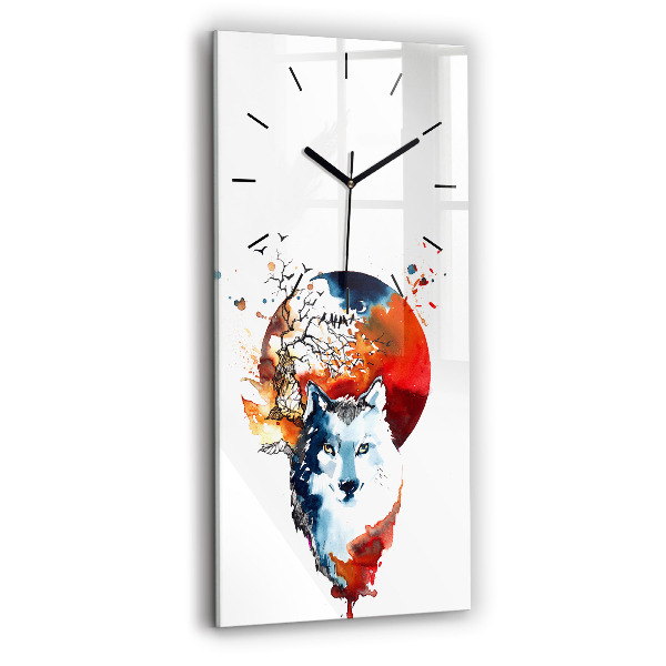 Modern vertical wall clock The Wolf and the Full Moon