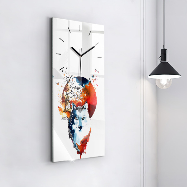 Modern vertical wall clock The Wolf and the Full Moon