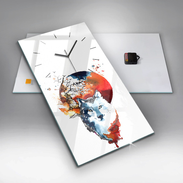 Modern vertical wall clock The Wolf and the Full Moon