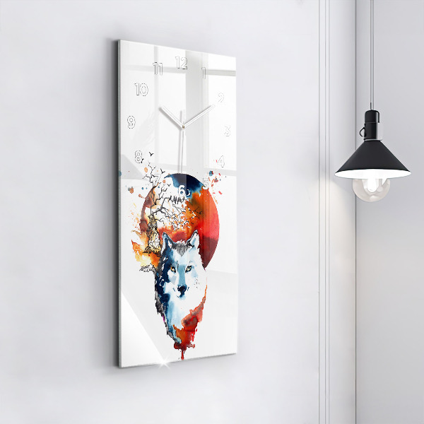 Modern vertical wall clock The Wolf and the Full Moon