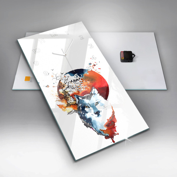 Modern vertical wall clock The Wolf and the Full Moon