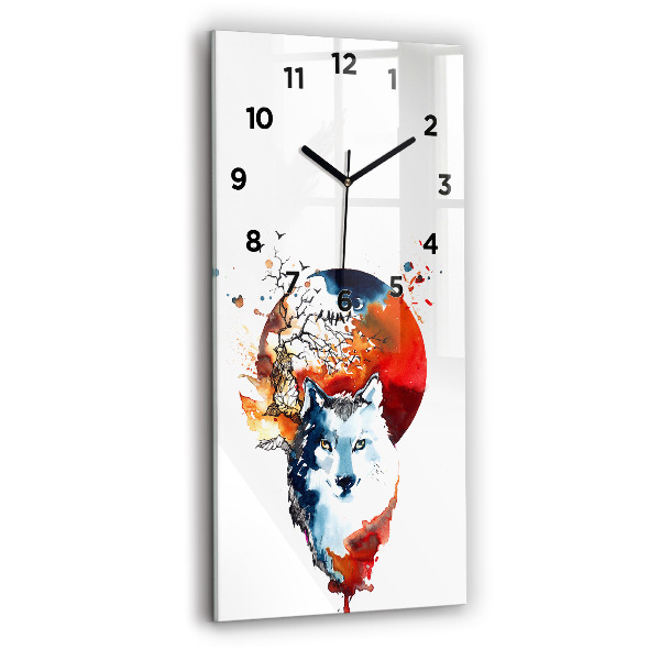 Modern vertical wall clock The Wolf and the Full Moon