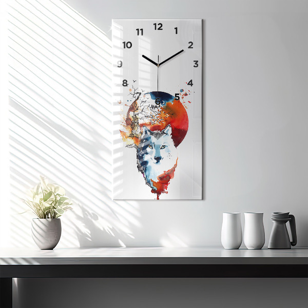 Modern vertical wall clock The Wolf and the Full Moon