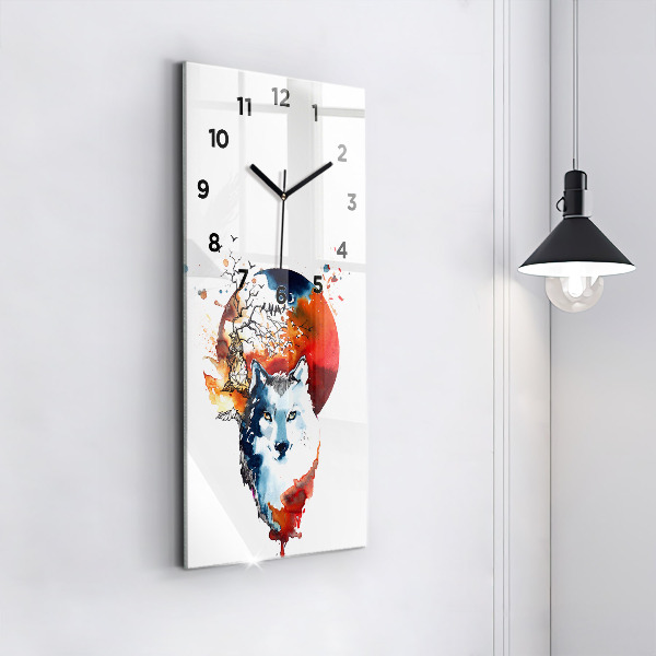 Modern vertical wall clock The Wolf and the Full Moon