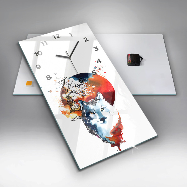 Modern vertical wall clock The Wolf and the Full Moon