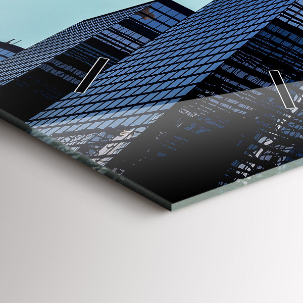 Modern vertical wall clock Airplane over buildings