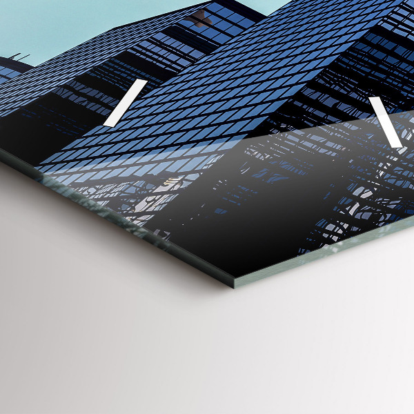 Modern vertical wall clock Airplane over buildings