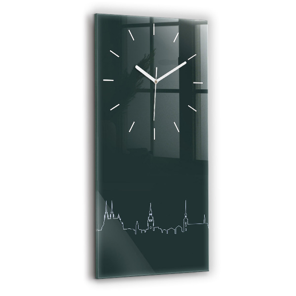 Modern vertical wall clock Line art of the city of Brno