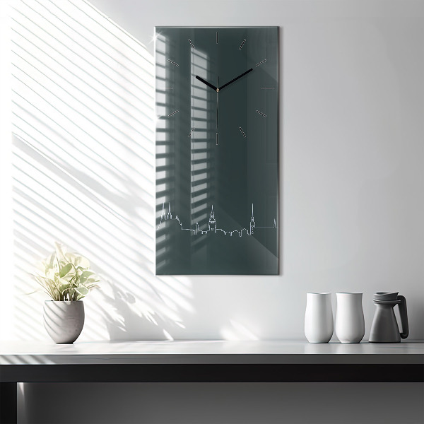 Modern vertical wall clock Line art of the city of Brno
