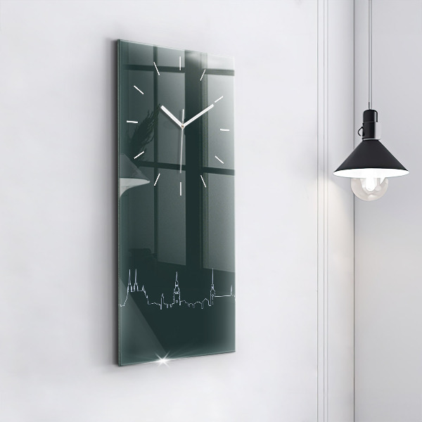 Modern vertical wall clock Line art of the city of Brno