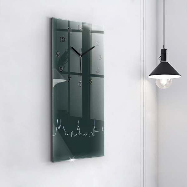 Modern vertical wall clock Line art of the city of Brno