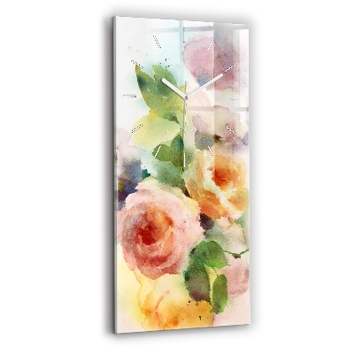Modern vertical wall clock Roses in a Vase Watercolor