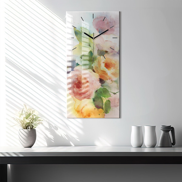 Modern vertical wall clock Roses in a Vase Watercolor