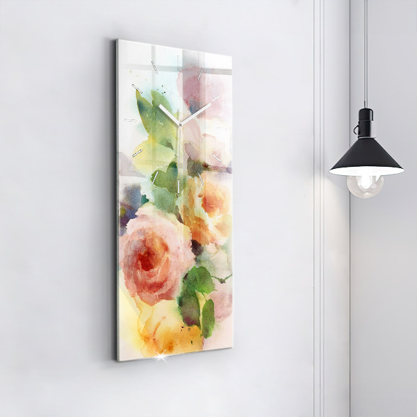 Modern vertical wall clock Roses in a Vase Watercolor