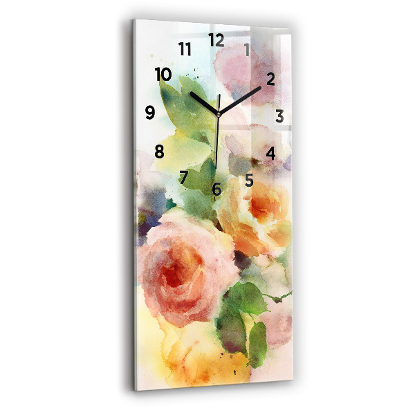 Modern vertical wall clock Roses in a Vase Watercolor