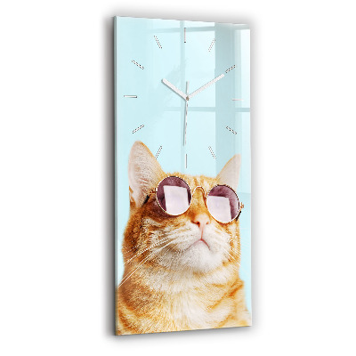Modern vertical wall clock Funny cat with glasses