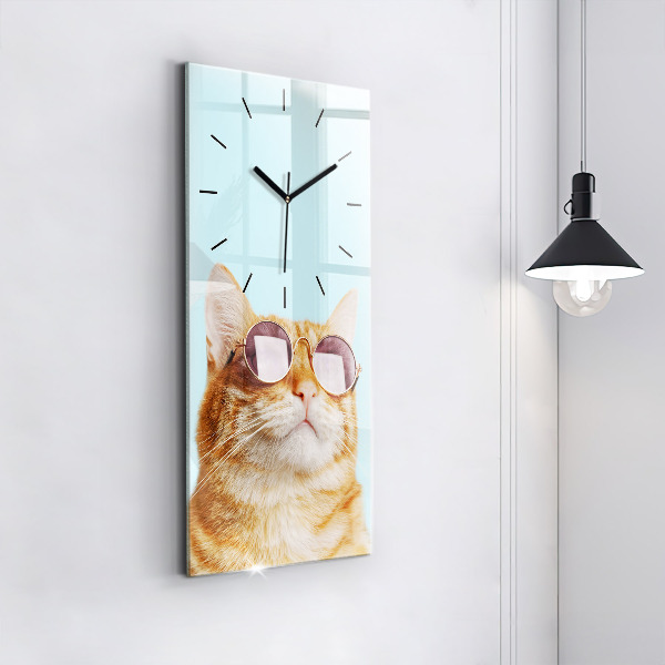 Modern vertical wall clock Funny cat with glasses