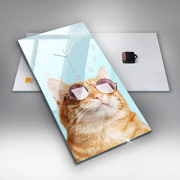 Modern vertical wall clock Funny cat with glasses