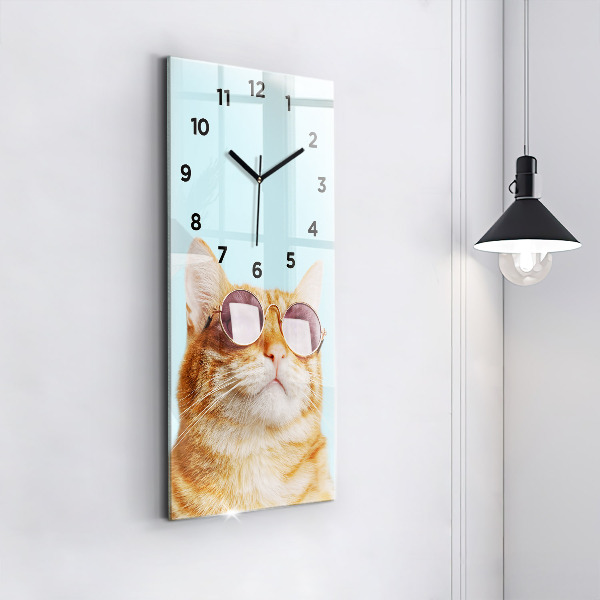 Modern vertical wall clock Funny cat with glasses