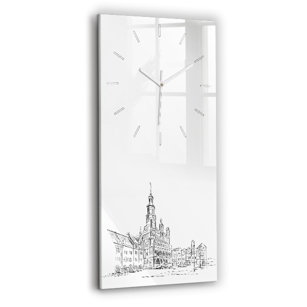 Modern vertical wall clock Sketch of the old town of Poznań