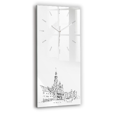 Modern vertical wall clock Sketch of the old town of Poznań