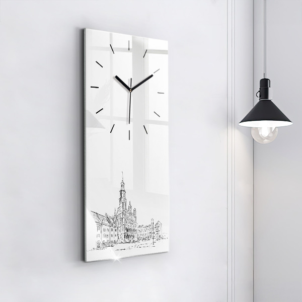Modern vertical wall clock Sketch of the old town of Poznań