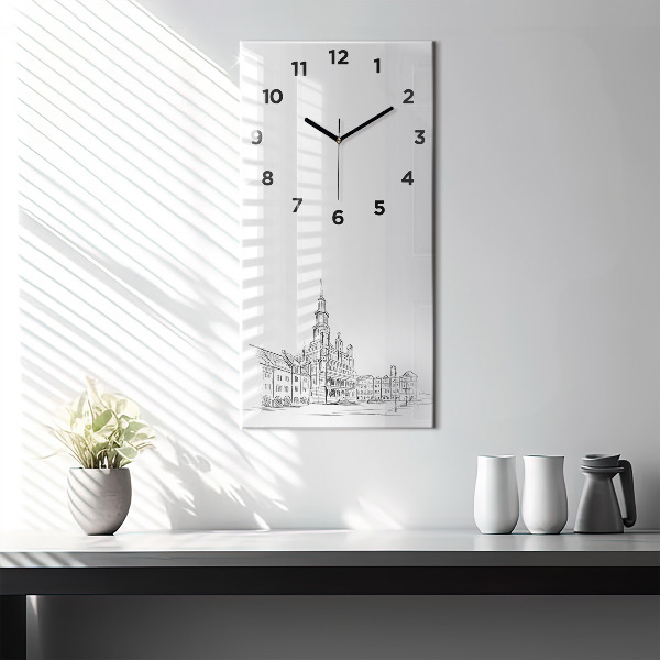 Modern vertical wall clock Sketch of the old town of Poznań