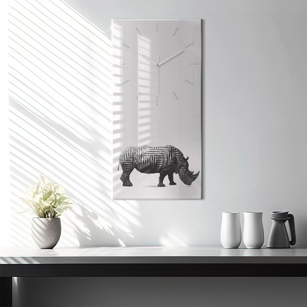 Modern vertical wall clock Rhinoceros line art