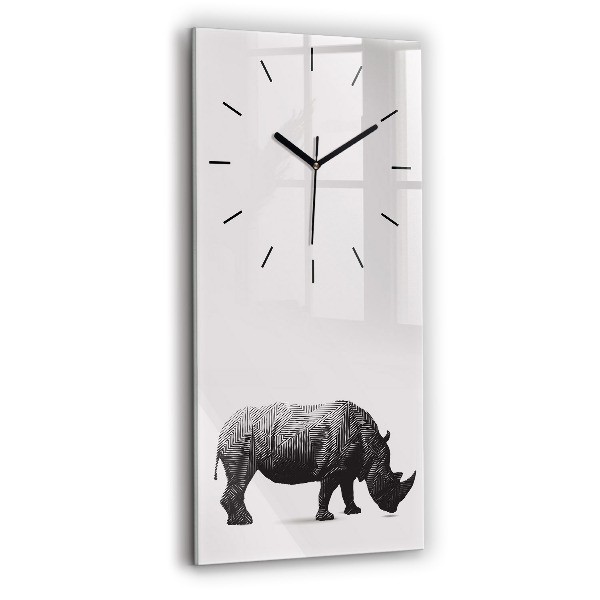 Modern vertical wall clock Rhinoceros line art