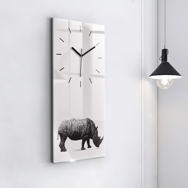 Modern vertical wall clock Rhinoceros line art