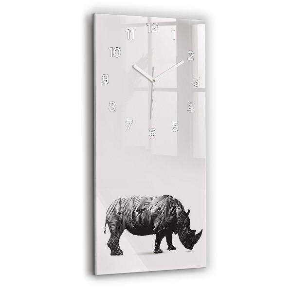 Modern vertical wall clock Rhinoceros line art