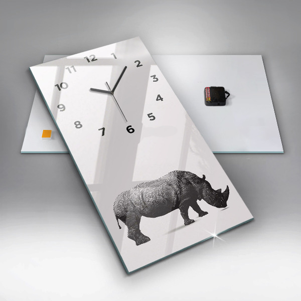 Modern vertical wall clock Rhinoceros line art