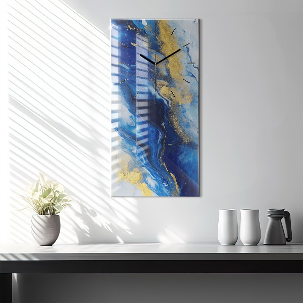 Modern vertical wall clock Blue marble
