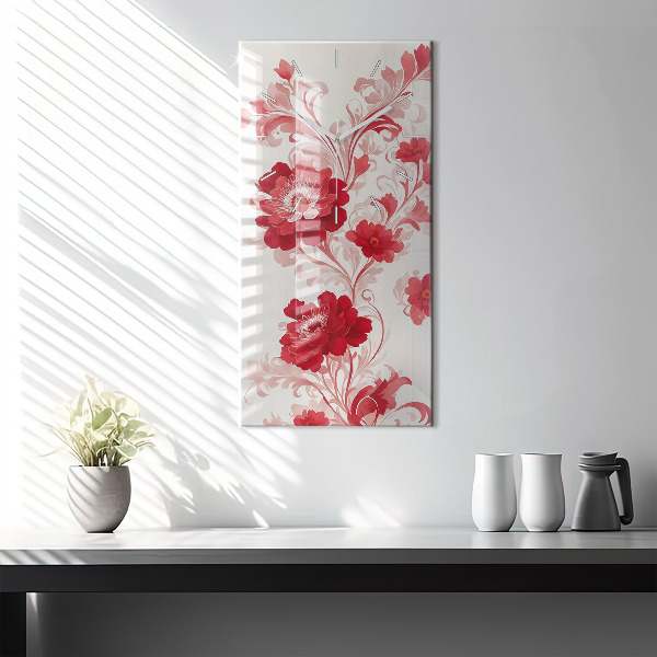 Modern vertical wall clock Red flowers