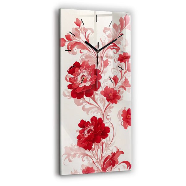 Modern vertical wall clock Red flowers
