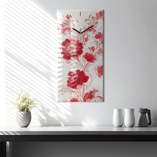 Modern vertical wall clock Red flowers