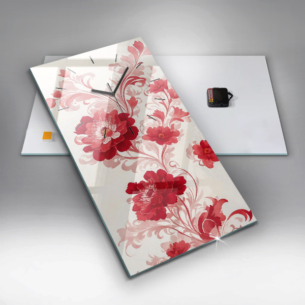 Modern vertical wall clock Red flowers