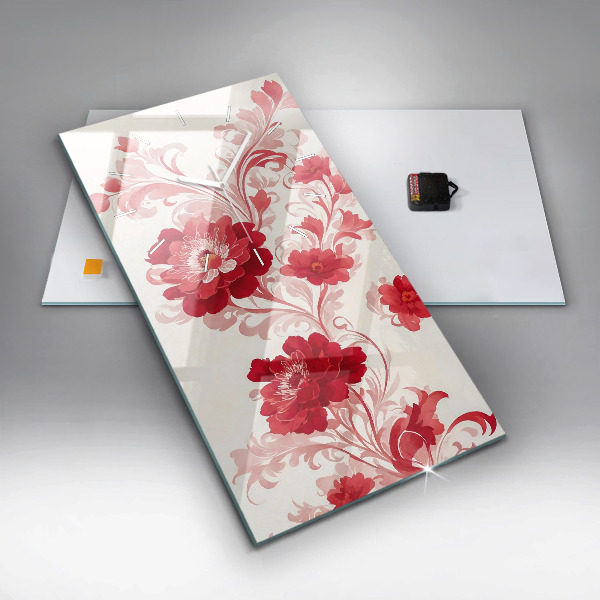 Modern vertical wall clock Red flowers